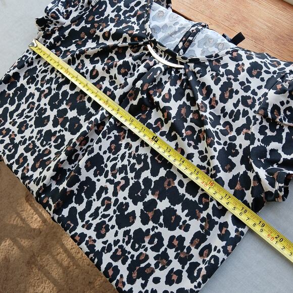 AUW Leopard Print Blouse Small short tulip sleeves ruched keyhole office tunic - Picture 11 of 13